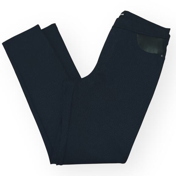 DKNY Pull On Ponte Pants Leather Navy Blue Diamond Lattice Work Career Medium - Picture 5 of 10